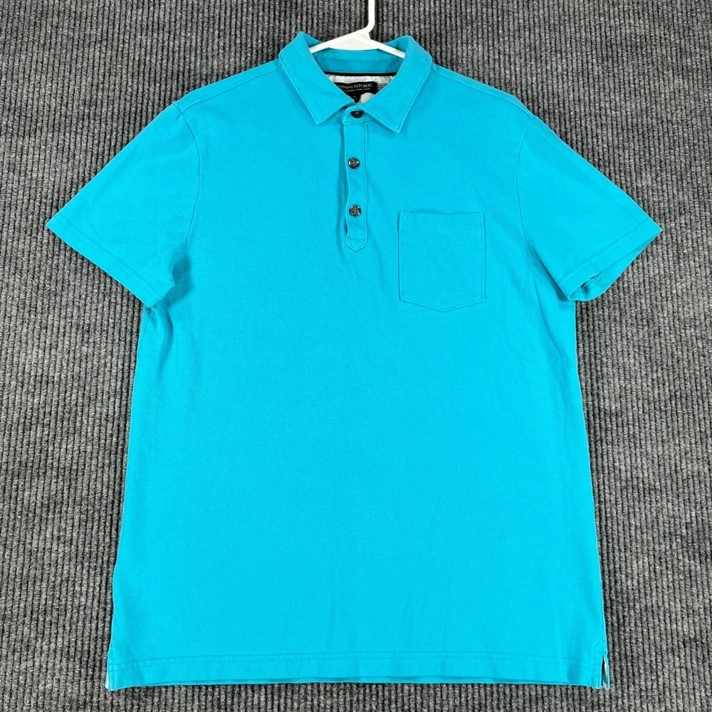 Banana Republic Polo Shirt Mens Medium Blue Short Sleeve Performance Pique - Picture 2 of 11